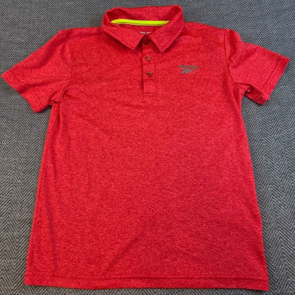 Reebok Boys Red Heathered Performance Polo Shirt Size 7-8 Short Sleeve Top